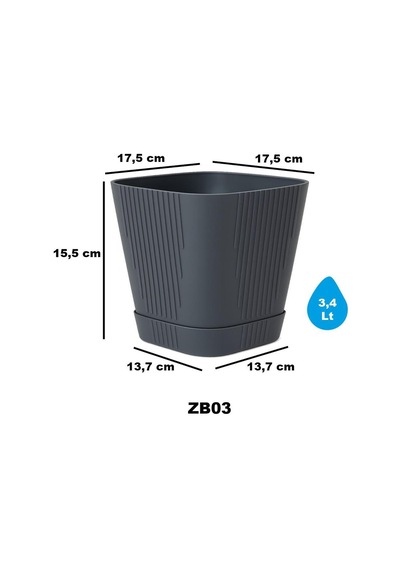 Omnipazar So-zb03 Zambak Dekoratif Plastik Saksı 3.4 Litre No:3 Antrasit 116