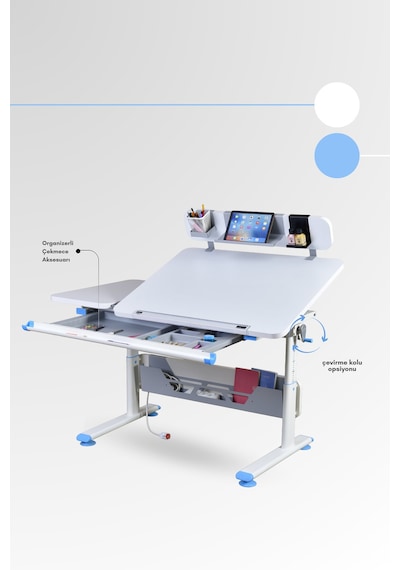 Vega Standart Yükseklik Ve Eğim Ayarlı, Çekmeceli Ergonomik Bilgisayar, Ofis Ve Çalışma Masası Mavi Gri Vega Standart Yükseklik Ve Eğim Ayarlı, Çekmeceli Ergonomik Bilgisayar, Ofis Ve Çalışma Masası Mavi Gri