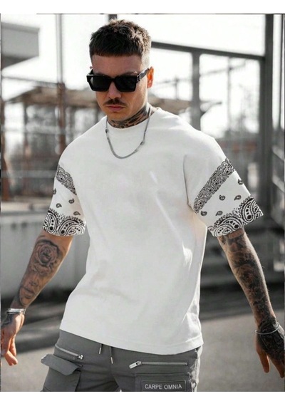 Altamira Erkek Duman Gri Kol Desenli Oversize T-shirt 001