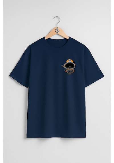 Oversize Dalgıç Başlığı - Diving Helmet Cep Ve Sırt Tasarımlı Unisex T-shirt Lacivert