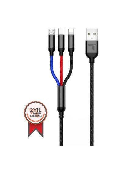 Şarj Kablosu Type-c Lightning Micro U35 Siyah 3ın1 3.0a Parça Elektronik Uçlu Kablo