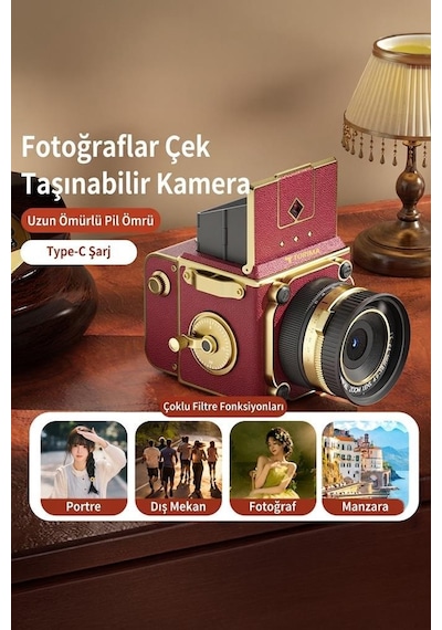 Vintage Dijital Kamera Selfie Video Vlog Kamerası Fotoğraf Makinesi Cmr48 Kırmızı