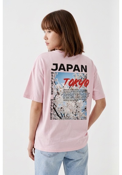 Hoxie Unisex Pembe Oversize Tişört - Minimal Tokyo Tipografi Baskılı