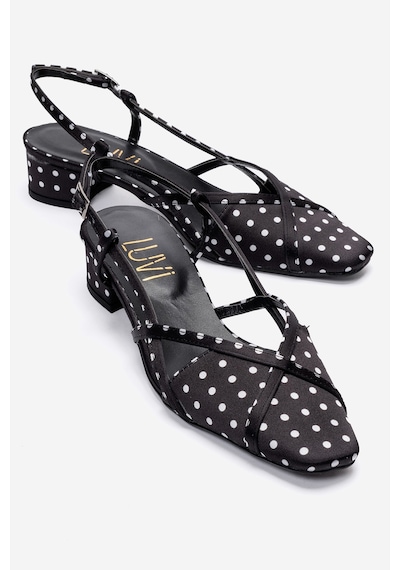 Luvishoes Olena Siyah Beyaz Puantiyeli Kadın Topuklu Sandalet