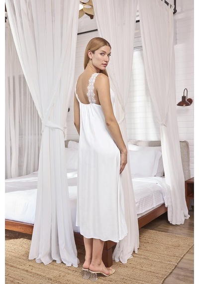 Findit Arias Closet Göğüs Ve Sırt Dekolteli Dantelli Saten Gecelik Beyaz