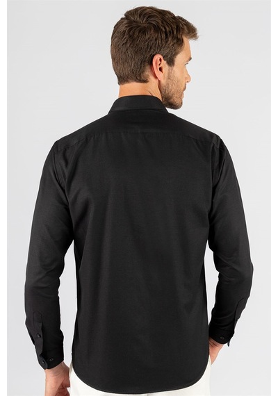 Tudors Klasik Fit Rahat Kesim Poplin Oxford Erkek Gömlek-23431 Siyah
