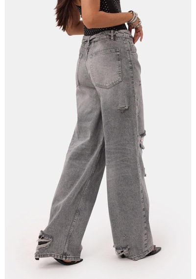 Kadın Füme 4s6-12 Straight Fit Kemer Detaylı Özel Tasarım Denim Jean