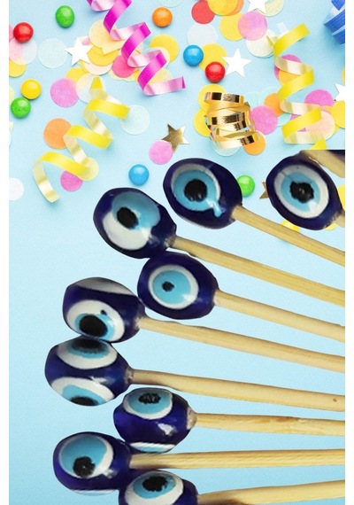 30 Adet Nazar Boncuklu Pasta Kürdanı 6 Cm - Pasta Süsü- Cupcake