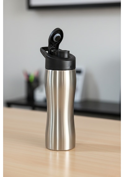 Paslanmaz Çelik Matara Suluk 550 Ml Sporcu Kapak Metalik