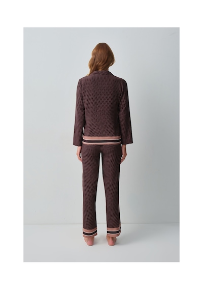 Suwen Monogram Gömlek Yaka Pijama Takımı Wsh1051014291 Kahverengi