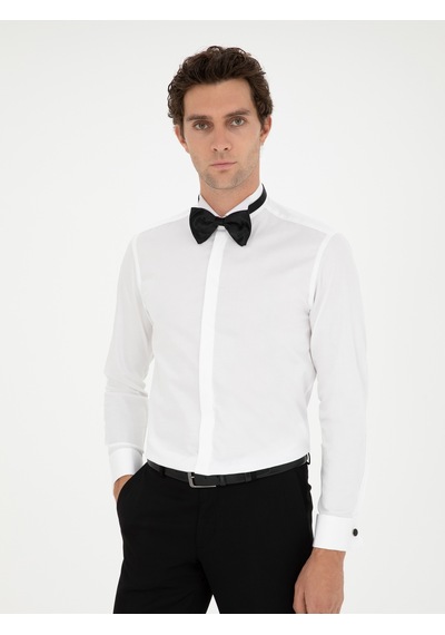 Cacharel Beyaz Slim Fit Pamuk Karışımlı Manşetli Smokin Gömlek Cacharel Beyaz Slim Fit Pamuk Karışımlı Manşetli Smokin Gömlek