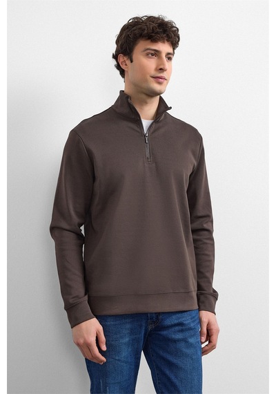 Backandbond Kahve Regular Fit Yarım Fermuarlı Sweatshirt