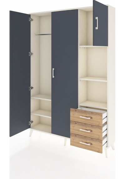 Arges Dolap 5 Raflı 3 Çekmeceli Tek Askılı 132x30x195 Aytaşı-... Aytaşı
