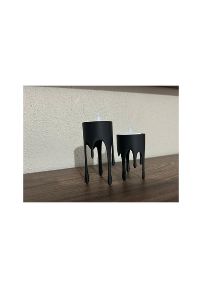 Damla Tasarımlı Modern Mumluk Dekoratif Mum Standı Siyah