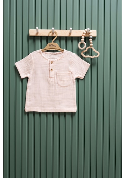 Miababy Unisex Bebek & Çocuk Müslin Kısa Kollu Tişört 3 Ay 6 Yaş Pudra