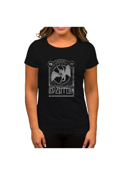 Led Zeppelin 1975 Siyah Kadın Tişört Siyah