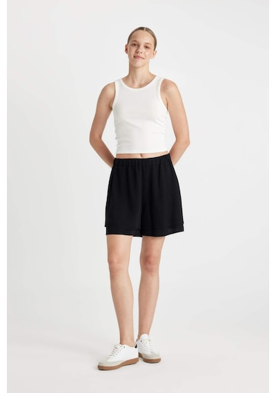 Defacto Regular Fit Normal Bel Kısa Paça Keten Karışımlı Şort D3989AX24HSBK81 Siyah