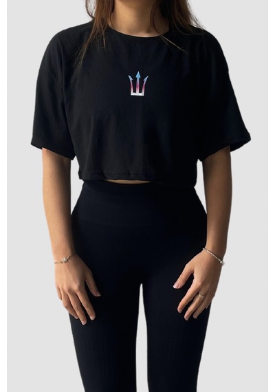 Pose I Down Active Oversize Crop Kadın T-shirt Siyah