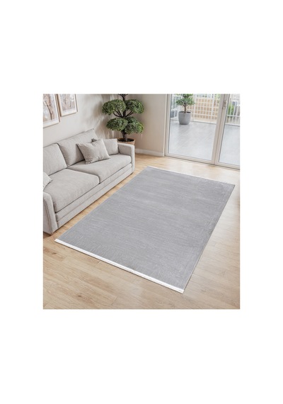 Badelya Home Gri 7102 Modern Desen Doğal Taban Saçaklı Salon Koridor Mutfak Çocuk Oturma Odası Halısı Yolluk 7102-gri