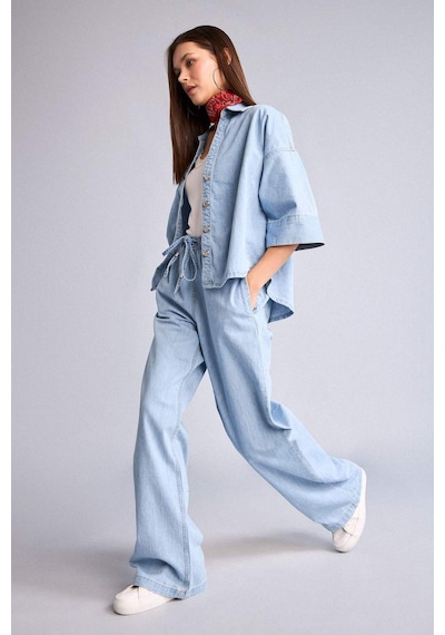 Defacto Wıde Leg Yüksek Bel Mavi Jean Pantolon I0051ax26hsnm85 İndigo-nm85