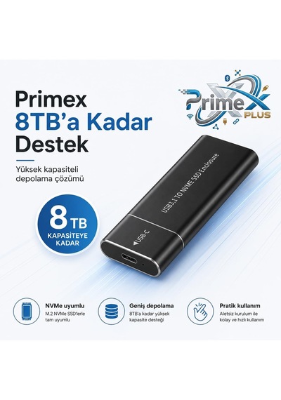 Primex Px-m220 M.2 Nvme Ssd Kutusu, Type-c Usb 3.0/3.1 10gbps Harici Ssd Kutu, Pcıe Nvme Tek Çeltik M-key Ssd Uyumlu, Alüminyum Taşınabilir Ssd Muhafaza, 8tb Destekli