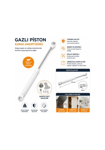 Std Gazlı Piston Mutfak Dolap Kapak Pistonu Beyaz , Amortisörü 100n V - 121301392