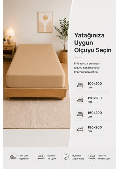 %100 Pamuk Penye Lastikli Çarşaf - Çift Kişilik Kahverengi