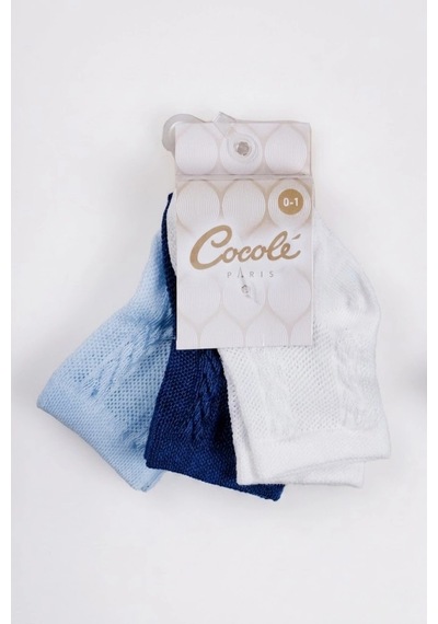 Cocole Socks Erkek Çocuk Soket Çorabı 3 Lü Set Pamuklu Klasik Seri & Saç Örgü Desenli Çok Renkli