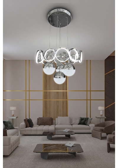 Sefa 4 Toplu Modern Sarkıt Led Avize - - Kumandalı / Krom Krom