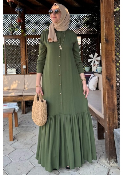 Rabia Şamlı Süreyya Gömlek Elbise Haki Normal