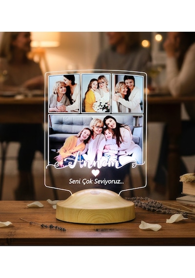 Anneye Hediye 4 Fotoğraflı Led Lamba Kişiye Özel Resimli Anneler Günü Hediyesi, Annem Yazılı Anlamlı Hediye