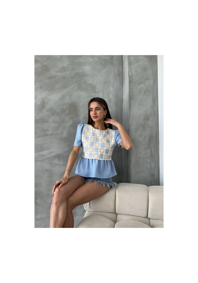 Verymoda Dantel Detaylı Bluz D2678 Mavi Mavi