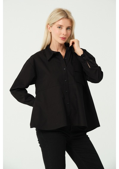 S'amore Clothing Cep Detay Polo Yaka Gömlek Siyah