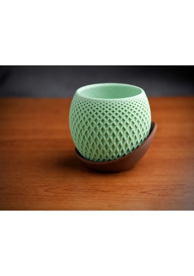 3d Baskı Küre Saksı - Kafes Dokulu İki Parçalı Dekoratif Saksı - Mint-kahverengi 66329330
