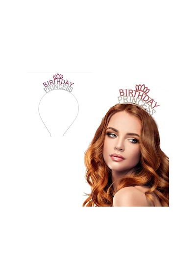 Kristal Taşlı Pembe Birthday Princess Yazılı Parti Tacı 19x11 Cm "