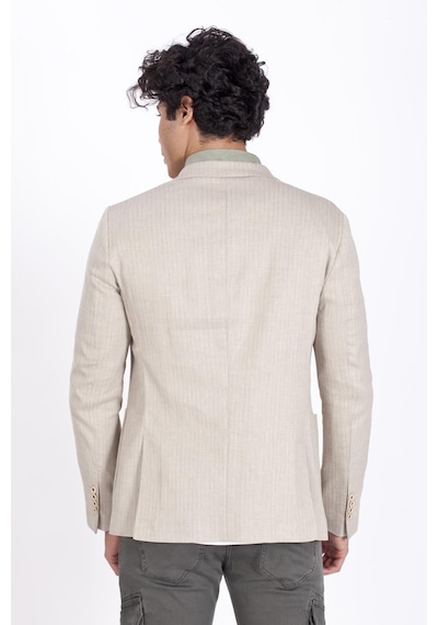 Ncs Jeans Erkek Blazer Slim Fit Dar Kesim Çizgili Keten Karışımlı Ceket 4869-Bej