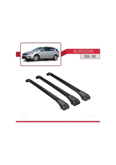 Kia Ceed Sportswagon 2009-2012 Arası İle Uyumlu Ace-1 Ara Atkı Tavan Barı Siyah 3 Adet Bar