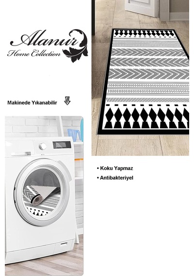 Dekoreko Kaymaz Taban Djt Mutfak Halısı Trend Iskandinav M1273 Siyah