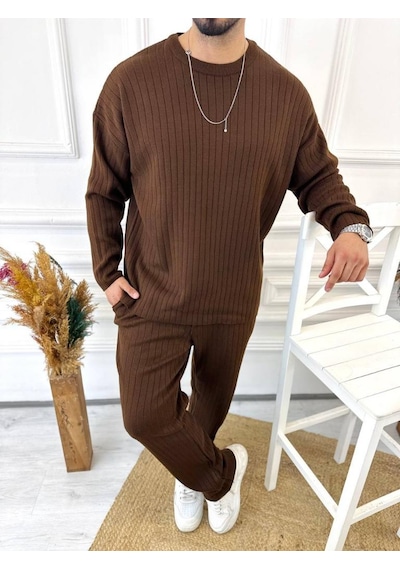 Uzun Kollu Tişört Fitilli Örme Triko Yumuşak Dokulu Tüylenmez Pamuklu Kazak Sweatshirt Kahverengi Uzun Kollu Tişört Fitilli Örme Triko Yumuşak Dokulu Tüylenmez Pamuklu Kazak Sweatshirt Kahverengi