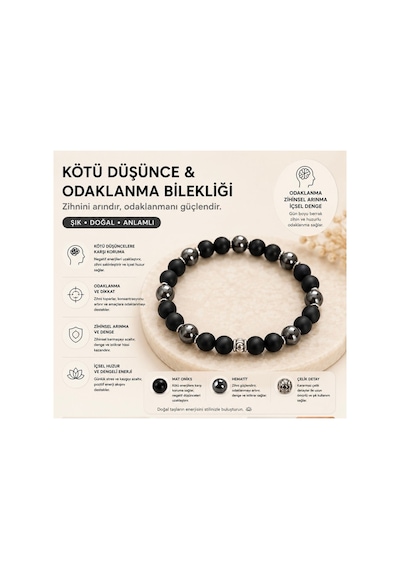 Oniks & Hematit Doğal Taş Bileklik 8 Mm Siyah Siyah