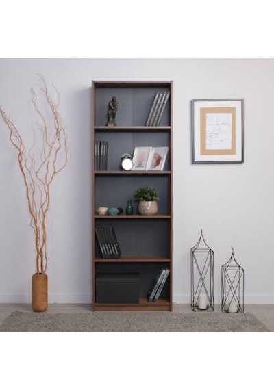 Modern 5 Raflı Kitaplık-koyu Ceviz Oslo Ceviz 64x182x26 Cm