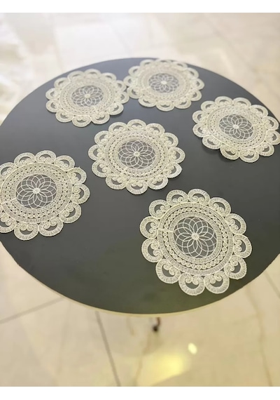 6'lı Dantel Kahve Sunumluğu 15x15 Cm Asorti Desenli Türk Kahvesi Seti Cekıtgs96ıseof61ax8 Diğer