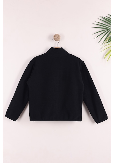 Monox Çocuk Lastik Manşetli Fermuarlı 3 Cepli Unisex Polar Ceket Siyah