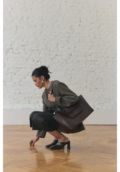 Lutvelizade Çanta 2601 Croc Kumaş Shopper Acı Kahve Croc Kadın Çanta