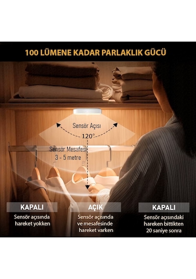Upway 4 Adet Sensörlü Şarjlı Mıknatıslı Led Lamba Seti - 8 Ledli Günışığı Renkli Gün Işığı