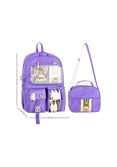 Waddell Kawaii Kore Tarzı Aksesuarlı İlkokul Sırt Ve Beslenme Çantası Lila 25002 Lila