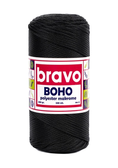 Boho Polyester Makrome İplik 2 Mm 200 Gr 230 Metre No: 4 Renk Kodu: 270 Siyah