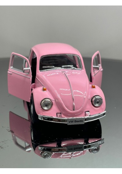 Volkswagen Beetle 1:32 Ölçek Metal Çek Bırak Model Araba 12 Cm - Pembe