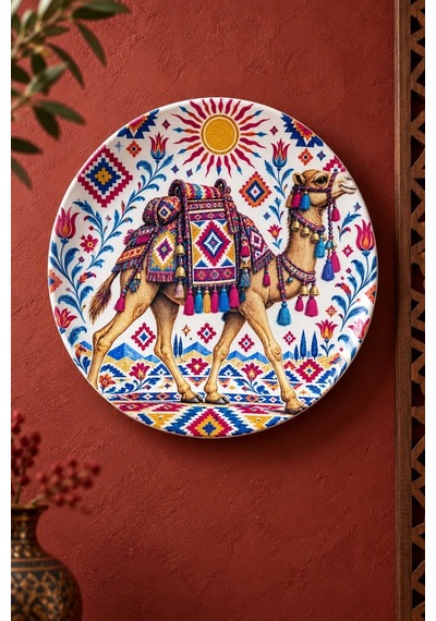Dekoratif Duvar Tabağı - Deve Ve Kilim Motifli 27 Cm - Dekorlu Seramik Tabak