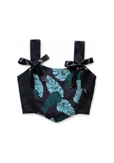 L'aura Corset Yaprak Desenli Siyah Bayan Korse Büstiyer